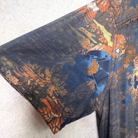 We The Free Button Down XS Oversized Blue Orange Tropical Floral Raw Edge Shirt - Picture 14 of 15